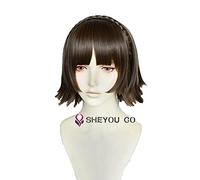 SEIZIS Cosplay Wig Persona 5 P5 Makoto Niijima Perruques Cheveux Bruns mélangés Cosplay Perruques avec Tresse résistant à la Chaleur Cheveux synthétiques Perruques + Bonnet de Perruque
