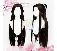 SEIZIS Cosplay Wig Tian Guan Ci Fu Xie Lian Black Brown Straight Long Cosplay Synthetic Hair Halloween Carnival Party +Free Wig Cap + Headband