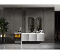 Séjour buffet+2x miroir bois verre blanc JVmoebel