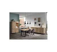 Ensemble Séjour Table 200cm et Buffet 4 Portes Aspect Bois Effet Tasseaux - ROMY - ALTOBUY Marron G