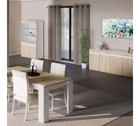 AltoBuy Chris Oak - Séjour Complet avec Vitrine 2P Laqué Blanc Brillant Aspect Bois