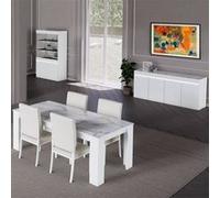 AltoBuy Chris White - Séjour Complet avec Vitrine 2P Laqué Blanc Brillant et Imitation Marbre