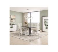 Séjour complet buffet + table repas + vitrine 2 portes blanc et imitation granit gris - NEWELL -