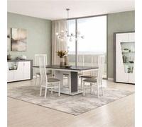 Séjour complet buffet + table repas + vitrine 2 portes blanc et imitation granit gris - NEWELL - ALTOBUY Blanc