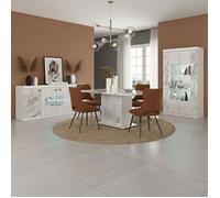 AltoBuy Séjour Complet Buffet + Table Repas + vitrine 2 Portes Blanc et Imitation marbre - ETOLIS