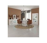 Séjour complet buffet + table repas + vitrine 2 portes blanc et imitation marbre - ETOLIS