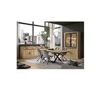 Séjour Complet Table Allongeable Aspect Bois Chêne Clair Piètement Métal X - LORENZO -