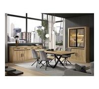 LORENZO - Séjour Complet Table Allongeable Aspect Bois Chêne Clair Piètement Métal X - Altobuy Marron