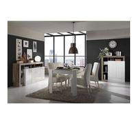 ARTURO - Séjour Complet Table + Buffet 4P Blanc Laqué Niches Aspect Bois Antik - Altobuy Blanc