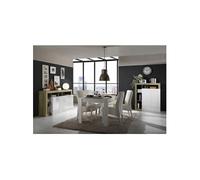 ARTURO - Séjour Complet Table + Buffet 4P Blanc Laqué Niches Aspect Bois Cadiz - Altobuy Blanc