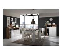 ARTURO - Séjour Complet Table + Buffet 4P Blanc Laqué Niches Aspect Chêne Mercure -