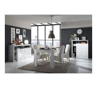 ARTURO - Séjour Complet Table + Buffet 4P Blanc Laqué Niches Aspect Cimento -