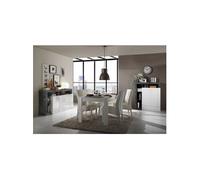 Séjour Complet Table + Buffet 4P Blanc Laqué Niches Aspect Oxyde - ARTURO -