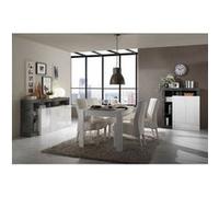 ARTURO - Séjour Complet Table + Buffet 4P Blanc Laqué Niches Aspect Oxyde -