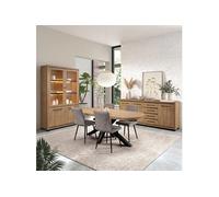 Séjour complet table + buffet + vitrine aspect bois finition Houston Oak - VASALY