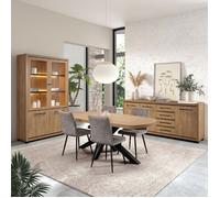 Séjour complet table + buffet + vitrine aspect bois finition Houston Oak - VASALY