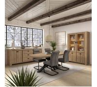 Séjour complet table Castella + buffet et vitrine aspect bois finition Castel Oak - ANATOLE