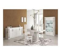 EROS - Séjour Complet Table Repas + Buffet + Vitrine 2 Portes Eclairage Led intégré - Altobuy Blanc