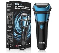 Sejoy Rasoir électrique pour homme, rasoir en aluminium humide et sec avec zone de rasage à 3 lames et tranchants, moteur haute vitesse 7500 tr/min, affichage de la puissance numérique, IPX7, rasoir