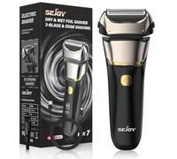 Sejoy SKYFULL Rasoir électrique pour homme, rasoir en aluminium humide et sec avec zone de rasage à 3 lames et tranchants, moteur haute vitesse 7500 tr/min, affichage de la puissance numérique, IPX7,