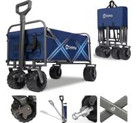 Sekey Bollerwagen 200 kg poids lourd Pliable, avec pneus PU 17x10 cm - Idéal pour la plage, Bleu foncé
