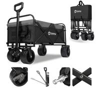 Sekey Bollerwagen 200 kg poids lourd Pliable, avec pneus PU 17x10 cm - Idéal pour la plage, Noir et Gris