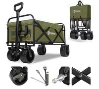 Sekey Bollerwagen 200 kg poids lourd Pliable, avec pneus PU 17x10 cm - Idéal pour la plage, Vert olive