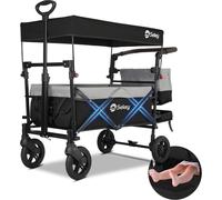Sekey Bollerwagen Pliable avec toit et siège, Bollerwagen pour 2 enfants, avec système de ceinture 3 points, noir et gris