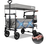 Sekey Bollerwagen Pliable avec toit et siège, Bollerwagen pour 2 enfants, avec système de ceinture à 3 points, Gris