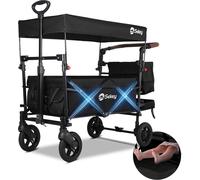 Sekey Bollerwagen Pliable avec toit et siège, Bollerwagen pour 2 enfants, avec système de ceinture à 3 points, noir