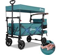 Sekey Bollerwagen Pliable avec toit et siège, Bollerwagen pour 2 enfants, avec système de ceinture à 3 points, bleu-vert