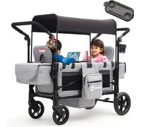 Sekey Bollerwagen Pliable avec toit Mode jumelé Poussette double siège avec 2x harnais 5 points, Gris
