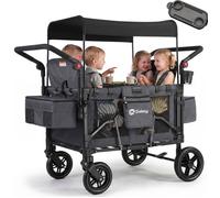 Sekey Chariot bollerwagen pliable 4 enfants avec toit poussette 2 à 4 enfants 4 harnais 5 points, Noir