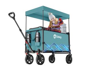 Sekey Chariot de camping pliable avec capacité 150 L, charge maximale 150 kg et auvent de protection amovible - Bleu vert