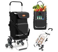 Sekey Chariot de Courses 3 Roues Monte Escalier Pliable 3 en 1, Caddie Isotherme avec Sac Amovible, Diable et Trolley, Grande Capacité, Léger et Solide, Idéal Courses et Seniors - Noir
