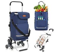 Sekey Chariot de Courses 3 Roues Monte Escalier Pliable 3 en 1, Caddie Isotherme avec Sac Amovible, Diable et Trolley, Grande Capacité, Léger et Solide, Idéal Courses et Seniors - Bleu