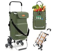 Sekey Chariot de Courses 3 Roues Monte Escalier Pliable 3 en 1, Caddie Isotherme avec Sac Amovible, Diable et Trolley, Grande Capacité, Léger et Solide, Idéal Courses et Seniors - Vert Olive