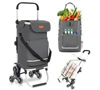 Sekey Chariot de Courses 3 Roues Monte Escalier Pliable 3 en 1, Caddie Isotherme avec Sac Amovible, Diable et Trolley, Grande Capacité, Léger et Solide, Idéal Courses et Seniors - Gris