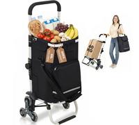 Sekey Chariot de Courses 3 Roues Monte Escalier Pliable 3 en 1, Caddie Isotherme avec Sac Amovible, Diable et Trolley, Grande Capacité, Léger et Solide, Idéal Courses et Seniors - Noir