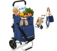 Sekey Chariot de courses pliable 3-en-1 avec compartiment isotherme et sangle de fixation 60 L - Bleu