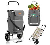 Sekey Chariot de courses pliable avec compartiment de réfrigération, chariot 3-en-1, chariot de courses, diable et sac à dos, chariot de courses, chariot de courses capacité 43 L et sangle de fixation