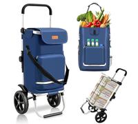 Sekey Chariot de courses pliable 3-en-1 avec compartiment isotherme et sangle de fixation 60 L - Bleu