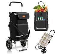Chariot De Courses Pliable Avec Compartiment Isotherme, Chariot 3-En-1 (Chariot De Manutention Et Sac à Bandoulière), Chariot De Courses, Chariot De Courses 60 L Et Sangle De Fixation, Chariot De Cour