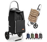 Sekey Chariot de Courses Pliable - 50 l - avec Compartiment Isotherme - Cadre en Aluminium - pour Le Shopping et la Vie Quotidienne - Noir