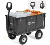Sekey Chariot de jardin 500 kg, parois rabattables, roues en caoutchouc, sac intérieur - remorque robuste, Gris