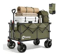 Sekey Chariot de jardin pliable XXL 200L 200 kg - Chariot utilitaire robuste avec roues larges tout-terrain 360° - Vert olive