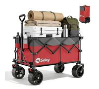 Sekey Chariot de jardin pliable XXL 200L 200 kg - Chariot utilitaire robuste avec roues larges tout-terrain 360° - Rouge