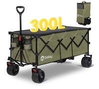Sekey Chariot de Jardin Pliable XXXL - 300L, 200 kg Capacité, Pneus Tout-Terrain, Vert olive
