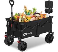 Sekey Chariot de Plage Pliable Tout Terrain 150 kg - Bollerwagen avec Freins, Roues Larges, Poignée Réglable - Noir