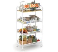 Sekey Chariot de Rangement, Desserte à roulettes 4 Étagères, Métal, Plaque MDF Supérieure, Roues 360°, Griff, Étagère à Niches pour Petits Espaces, Cuisine, Chambre, Salon, Bureau, Blanc
